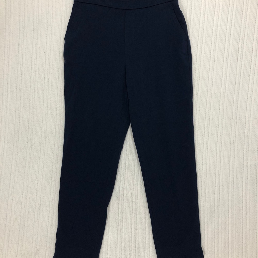 Banana Republic Navy Blue Pull On Ankle Pants Womens 6 Stretch Tapered Slit Hem